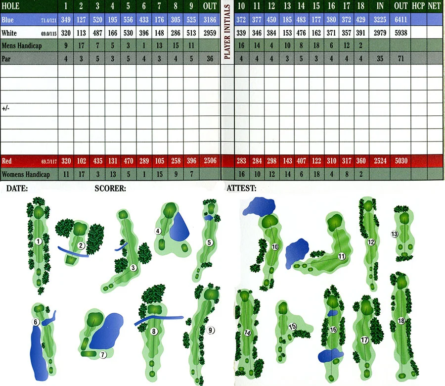 Bellevue Golf Course Scorecard